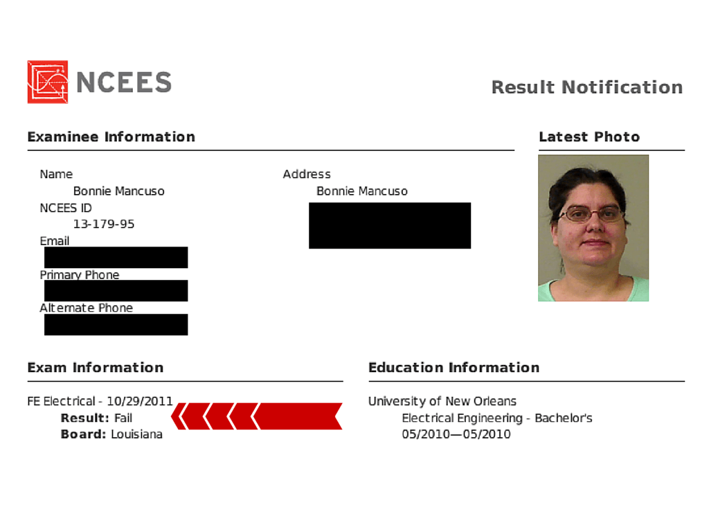 FE Exam Result Bonnie W 2