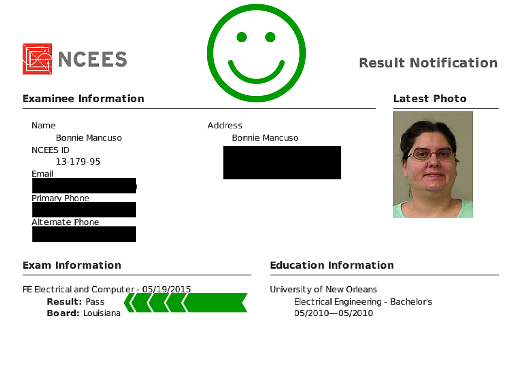 FE Exam Result Bonnie W 6