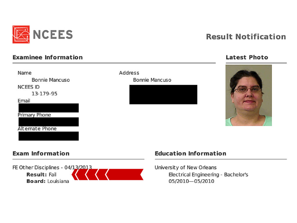 FE Exam Result Bonnie W 3